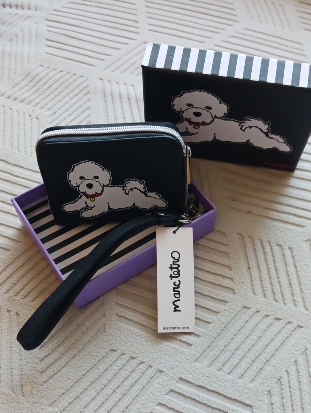 Marc Tetro Black Dog Wristlet Wallet with White Pup Print